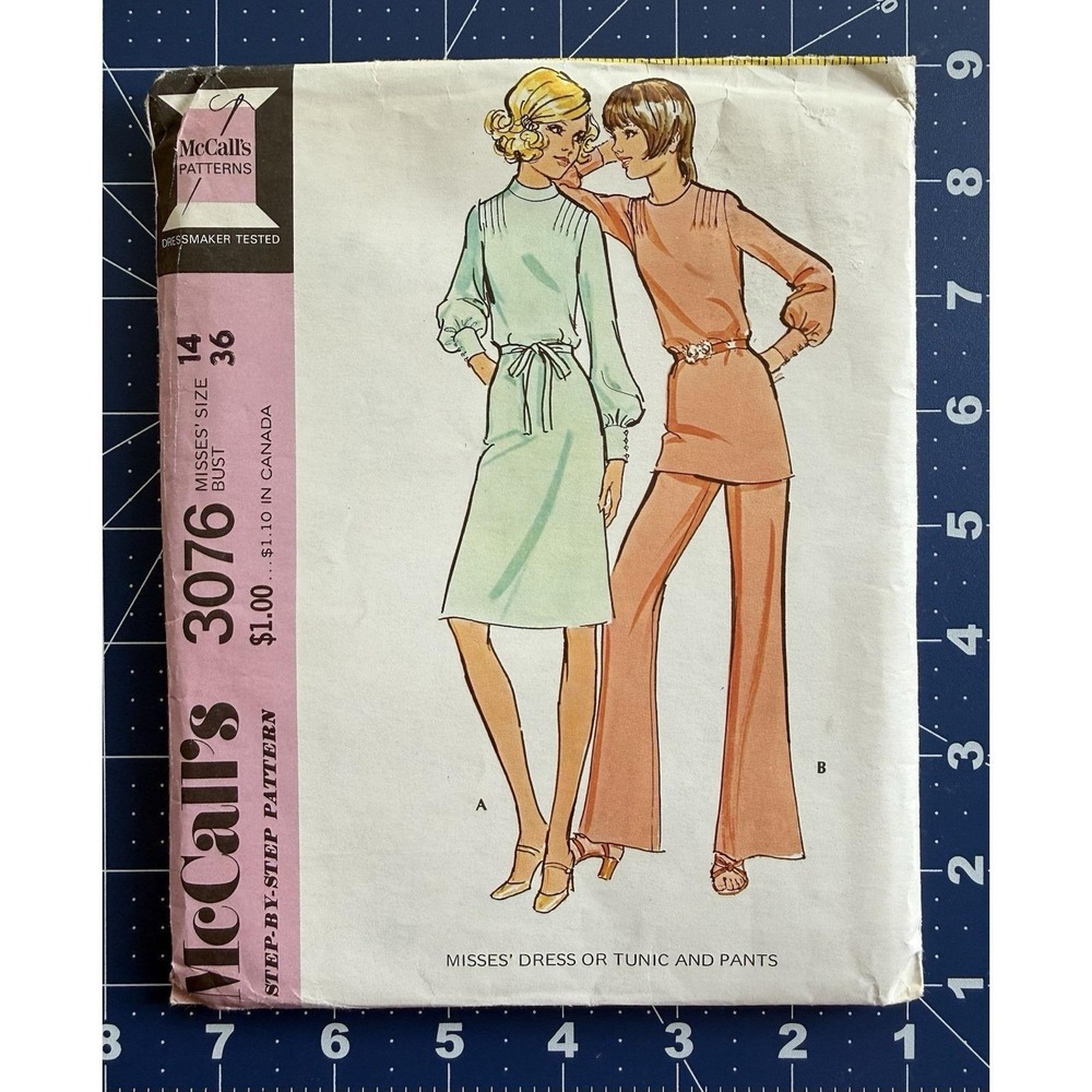 McCall's Step-By-Step Pattern 3076 Misses' Dress Or Tunic & Pants Size 14 UC FF